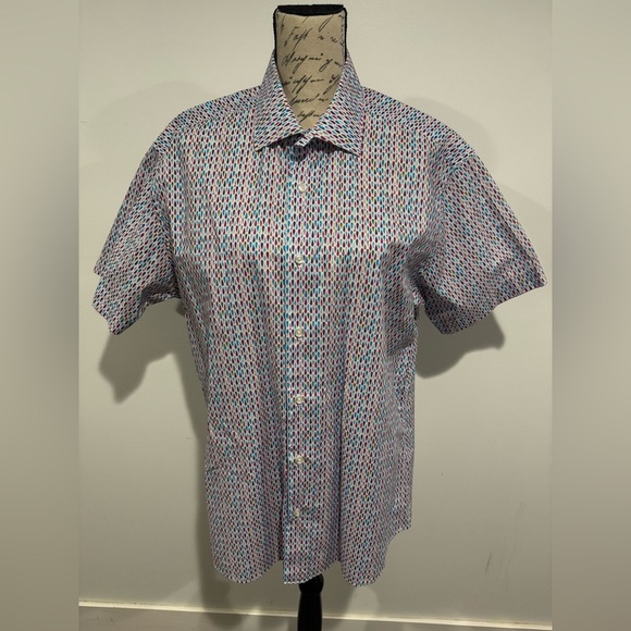 BERTIGO SHORT SLEEVE SHIRT DAIMON Bright Multicolor Pattern Men’s Size Large - Picture 4 of 13